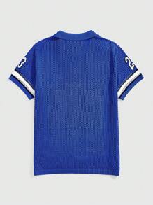 ROMWE MEN Prep Men's Jersey Spring/Summer Numeric Print Knit Casual Short Sleeve Pullover Top, Football Style - Blue - View 2