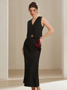 Aveloria 优雅女士 3D 花卉装饰背心套装，适合情人节、春季和夏季 - 彩色 - 查看 3