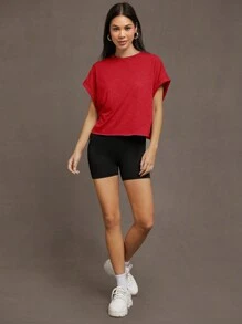 SHEIN Essnce Women Round Neck Plain Backless Casual Daily Spring And Summer Short-Sleeved T-Shirt