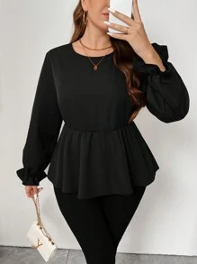 SHEIN Frenchy Plus Size Color Block Long Sleeve Casual Shirt, Everyday Wear