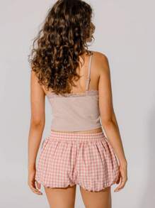 Aralina Pink Gingham Bubble Short And Fitted Lace Trim Tank Set With Headband