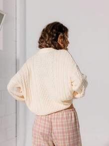 Aralina Cozy Knitted Ivory Cable Crewneck Oversized Sweater
