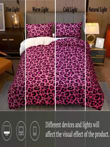 3pcs Pink Leopard Print Bedding Set (1 Duvet Cover + 2 Pillowcases, Comforter Not Included), Daily Use Soft & Skin-Friendly Polyester Fabric, Suitable For All Seasons Indoor Bedroom, Eye-Catching Animal Print Pattern, Bedding - Pink - View 6