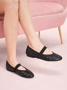 CUCCOO DOLLMOD 女款交叉橡胶钻石装饰舒适优雅黑色平底鞋 - 黑色 - 查看 5