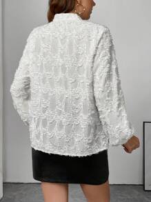 SHEIN Frenchy Plus Size Solid V-Neck Long Sleeve Minimalist Casual Top - White - View 2