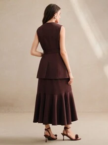 Anewsta Elaire 女士春季时尚上衣裙套装两件套套装旧款 - 酒紅色 - 查看 2