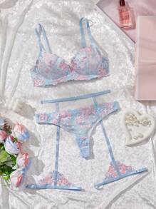 3pcs Women's Sexy Light Purple Lingerie Set For Going Out