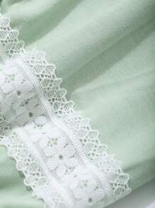 DAZY Loose Soft Comfortable Solid Color Lace Patchwork Women's Robe Pajama - Mint Green - View 7