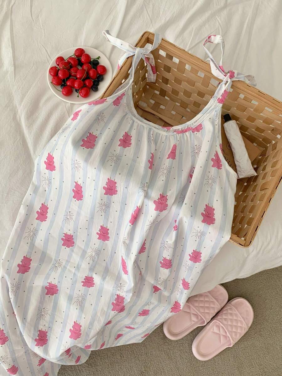 DAZY 女士细肩带系带全身印花休闲睡袍