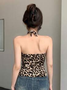 DAZY New Summer Spring Style First Date Slim Leopard Print Halter Top For Women
