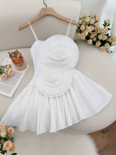 SHEIN Frenchy Áo Bustier xếp ly họa tiết hoa thắt eo màu trắng cho nữ, thanh lịch khi đi làm, nơi làm việc, sự kiện cao cấp, trà chiều, hẹn hò, hòa nhạc, tiệc tùng, phong cách INS hợp thời trang