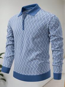 Manfinity Homme Men's Lightweight Pullover Sweater, Jacquard Striped Knit - Blue - View 1