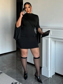 SHEIN Essnce Vestido midi de manga larga y hombros descubiertos con corte ceñido en talla grande, para primavera/verano