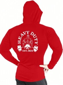 Manfinity Fitness Men's Letter Print Casual Pullover Sweatshirt, Simple Style - Red - View 1