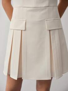 MOTF STUDIO 褶皱 A 字形背心裙 - 白色 - 查看 5