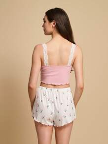 Bộ đồ ngủ/Pajama in ren viền anh đào có nơ phía trước - Nhiều màu - Xem 2