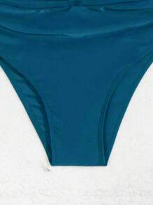 SHEIN Swim Conjunto de 2 piezas de ropa de baño para mujer con forro de sujetador de acero, top corto sexy de cuello halter de unicolor y pantalones cortos de verano