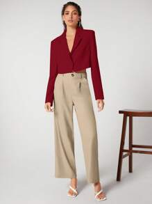 BizChic 2025年夏季新款勃艮第单扣短款西装轻便西装外套，商务休闲，日常通勤，优雅海滩度假，适合婚礼嘉宾，乡村音乐节，早午餐，机场，136S Old Money斯德哥尔摩风格，7月4日 - 酒紅色 - 查看 3