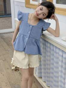 DAZY Tween Girl Denim Blouse,Girls Summer Outfits,Back To School Clothes - Blue - View 4