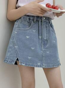 Dazy Kids Tween Girl Allover Print Denim Shorts, Summer,Back To School Clothes - Medium Wash - View 1