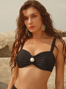 Anewsta 女士褶皱性感比基尼上衣，适合海滩和度假，适合夏季度假 - 白色 - 查看 1