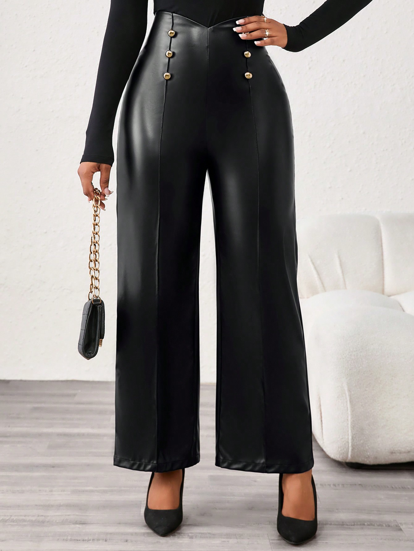 SHEIN Lady سراويل نسائية ذات ساق مستقيمة من البولي...