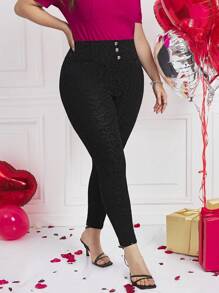 SHEIN Clasi Valentine's Day Elegant Plus Size Solid Color Casual Leggings For Daily Wear,Spring/Summer Outfits For Women - Black - View 7