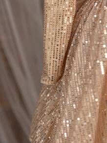 SHEIN Young Girl Elegant Sequins 3D Bow Bodycon Dress - Champagne - View 5