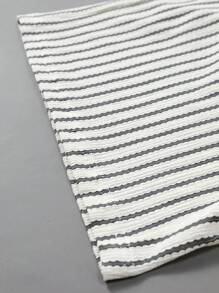 Manfinity Homme Men's Front Button Short Sleeve Striped Minimalist Top And Shorts Casual Set, For Tennis - Black and White - View 3