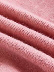 心形装饰撞色前开可爱针织开衫，秋冬毛衣，情人节 - 粉色 - 查看 5