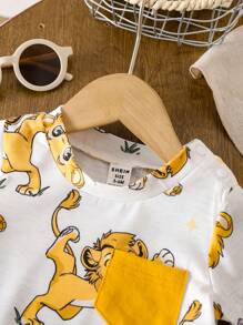 2 件装男女通用新生儿 - 1 岁男婴/女婴可爱狮子印花全身图案套装，适合宝宝在夏季各种场合穿着，让宝宝看起来更可爱 - 彩色 - 查看 6