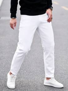 Manfinity Homme 男式休闲修身牛仔裤，带口袋 - 白色 - 查看 3