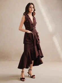 Anewsta Elaire 女士春季时尚上衣裙套装两件套套装旧款 - 酒紅色 - 查看 4