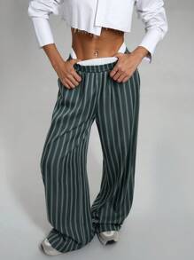 SHEIN Essnce Pantalones largos de mujer de unicolor con parches, bolsillos y estilo sencillo, para uso diario casual