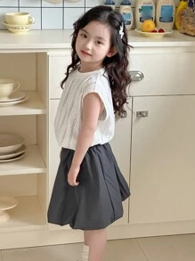 Dazy Kids 2 件套：年轻女孩纯色无袖休闲简约背心和迷你裙，女孩夏季服装 - 白色 - 查看 2