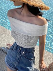 DAZY Women's Solid Color Off Shoulder Fitted T-Shirt