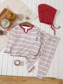 SHEIN 2 Pieces Baby Girl Striped Casual Long Sleeve Top And Long Pants Homewear Set