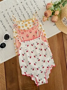 Set de 3 piezas de pelele con estampado floral diminuto para bebé recién nacida para el verano