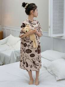 DAZY Tween Girl' Round Neck All-Over Print Casual Loungewear - Beige - View 1