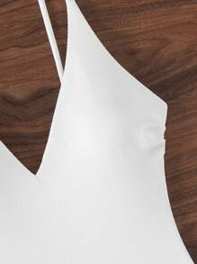 Bonvoyette 2026 Spring/Summer White Spaghetti Strap Deep V-Neck Fitted Elegant Solid Color One-Piece Swimsuit For Women - White - View 5