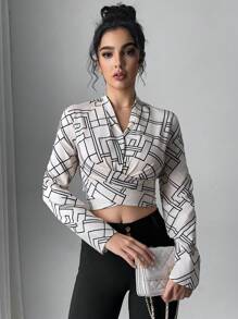 Chiquease Women All-Over Print Long Sleeve Casual Blouse For Work And Daily Wear Fall Cloth For Women