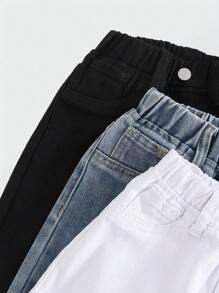 DENIMLY YOUNG KIDS 3 PIECE SET CASUAL SIMPLE CLASSIC SLIM FIT Cotton JEANS, Flat Pockets On Back And Elastic Waistband,All Year Must Have Fashion Item.
