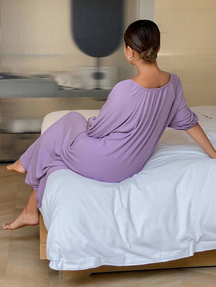 Soft & Comfortable Solid Color Loose Fit Ladies' Sleepwear Dress Pajama