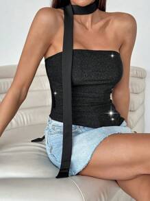 SHEIN Essnce Top casual ajustado y sencillo de unicolor tipo bandeau para uso diario de mujeres