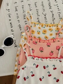 Set de 3 piezas de pelele con estampado floral diminuto para bebé recién nacida para el verano