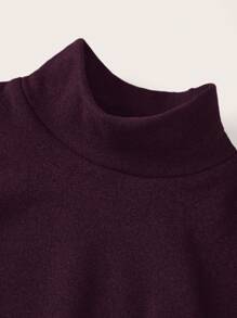 SHEIN BASICS 秋冬季基本款高领修身长袖纯色女式上衣，升级保暖内衬，时尚、休闲、舒适、百搭，不会显得臃肿 - 酒紅色 - 查看 10