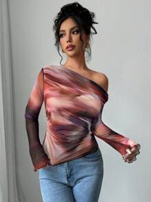 Firerie 女士露肩长袖修身休闲 T 恤，简约时尚日常穿着 - 彩色 - 查看 5