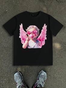 Manfinity Dauomo 丘比特吹泡泡趣味图案常规圆领短袖男式 T 恤