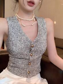 DAZY Women's Sleeveless Textured Button Work Vest Women Blazers
