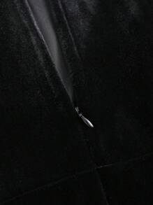 SHEIN Unity Đầm hai dây nhung xếp ly cổ tròn màu trơn cho nữ - màu đen - Xem 5